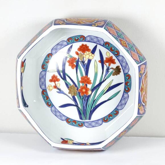 Vintage Andrea By Sadek Japan Porcelain Imari Gilded Octagonal 8in Shallow Bowl - Picture 1 of 8